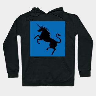 Black Coloured Rearing Scottish Unicorn On Saltire Blue Background Hoodie